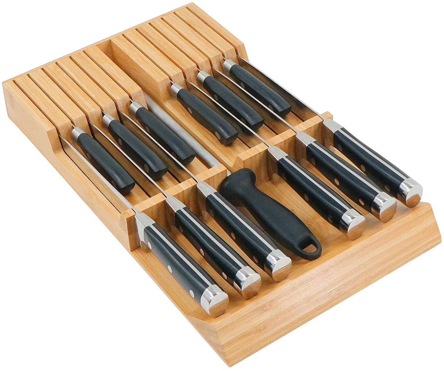 TrueBlueBamboo Kid Safe In-Drawer Bamboo Sharp Knives Holder & Organizer. (Knives Not Included). Multi Purpose Lock Box. Only 5.5 Inches Wide. Holds Up TP 25