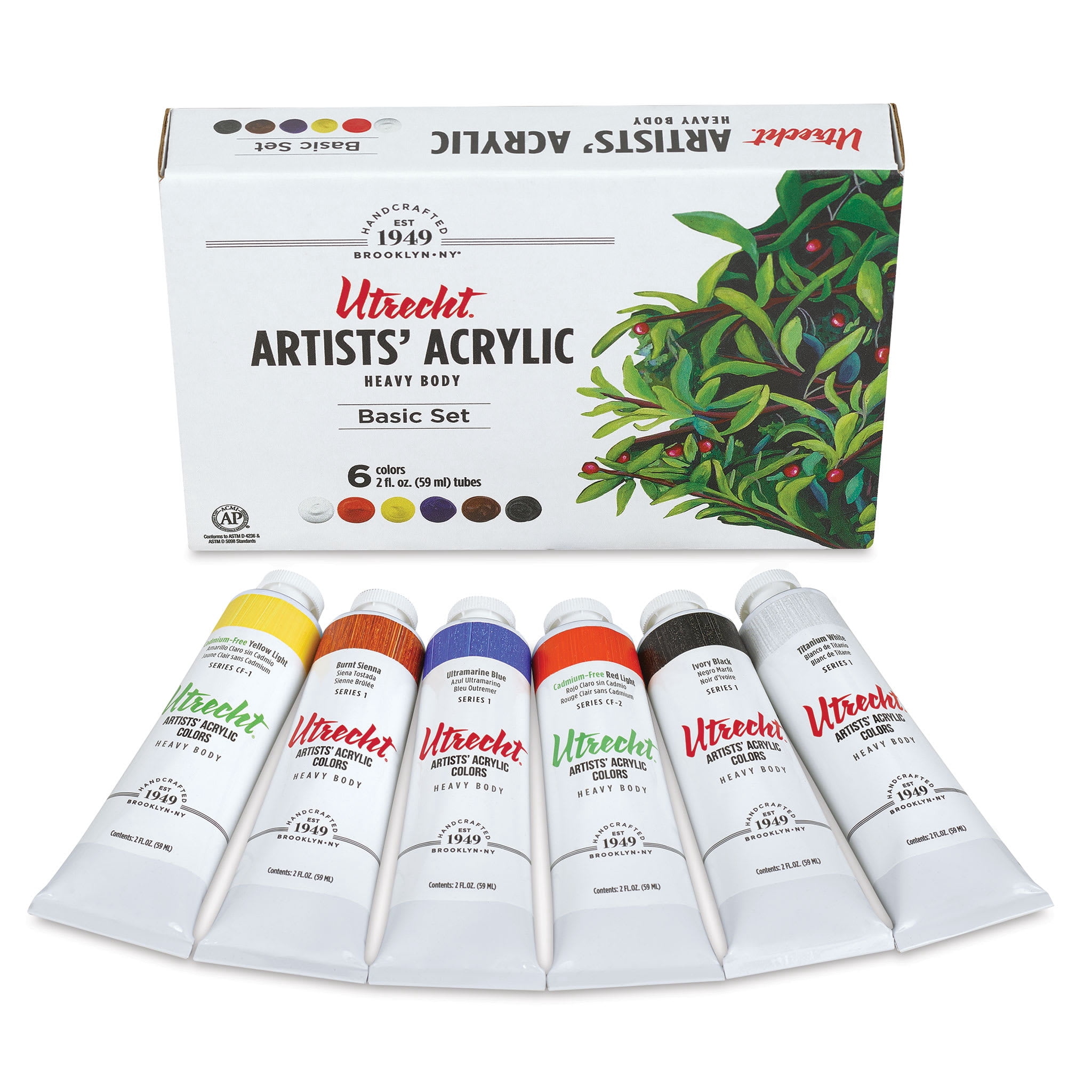Utrecht Artists' Acrylic Paints - Set of 6, Basic Colors, 59 ml