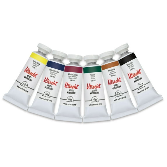 Utrecht Artists' Watercolor Paint - Set of 6, Basic Colors, 14 ml tubes