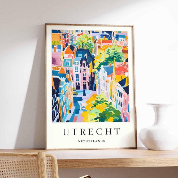 Utrecht Canals Colorful Dutch City Travel Poster, Travel Inspired Home And Office Decor