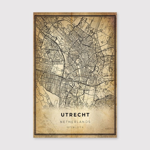 Utrecht City Map Print: Modern Vintage Wall Artfor Living Room Bedroom Office Farmhouse Neutral Home Artwork Ready to Hang 8x12 inch