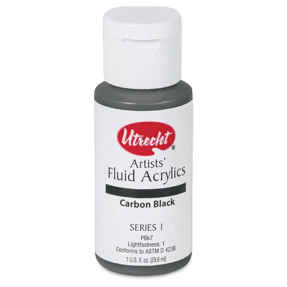 Utrecht Fluid Acrylics - Carbon Black, 1 oz bottle