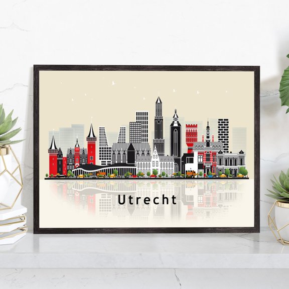 Utrecht Netherlands Skyline Wall Art Print With Modern Cityscape Landmark Map