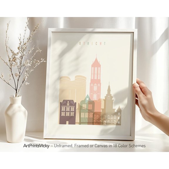 Utrecht Skyline Cityscape Travel Poster, Distinctive Travel Inspired Theme For Home And Living Room Decor