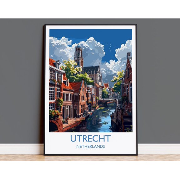 Utrecht Travel Poster, Travel Print of Utrecht, Netherlands, Dutch Art Lovers Gift, Wall Art Print, 24x36 UNFRAMED