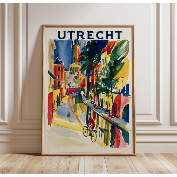 Utrecht Watercolour Canal Travel Poster , Poster Print Only