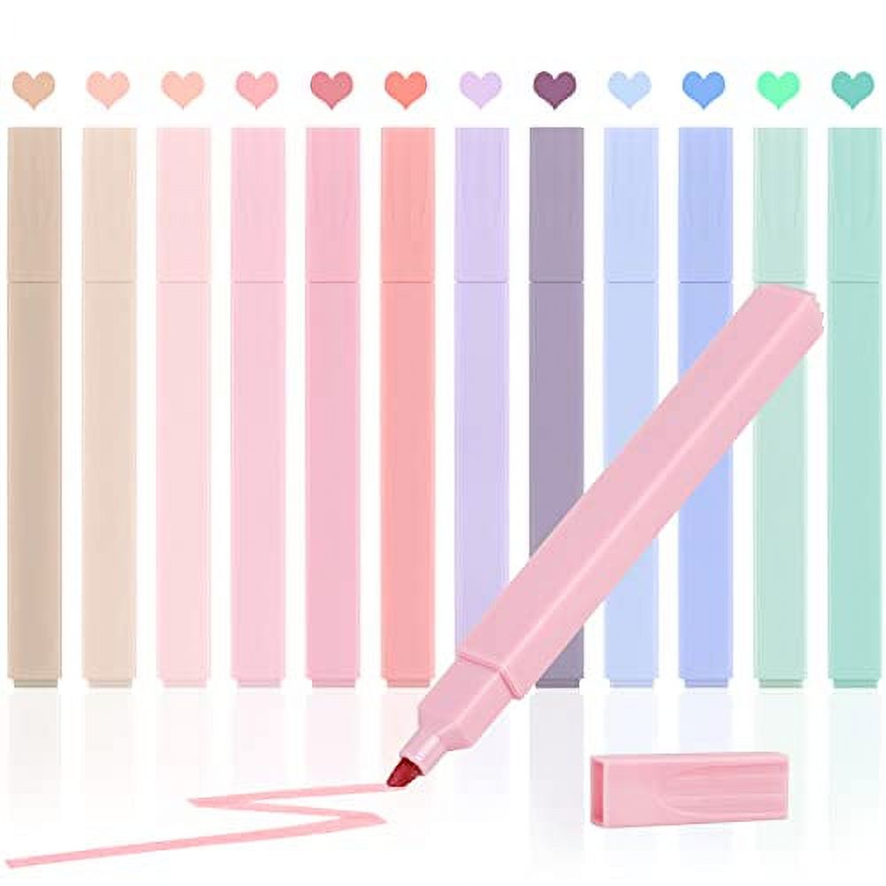 BAISDY 12pc Pastel Highlighters - Dual Tip (Wider & Finer) Cute Square Markers For School, Office, Journaling