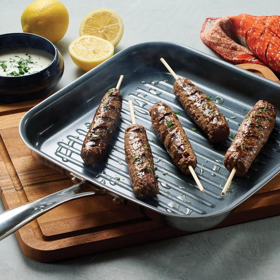 Utsava Tri-Ply Clad Stainless Steel 10-Inch Square Grill Pan with Ceramic Non Stick Interior, Induction-Ready