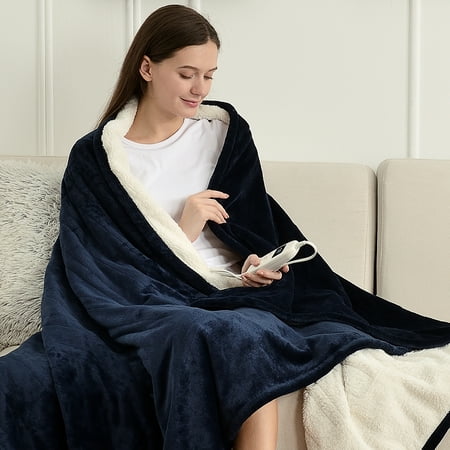 Uttermara 50" x 60" Electric Throw Blanket Fleece Heated Blanket with 6 Heating Levels, 8 Hours Timer, Machine Washable, Blue