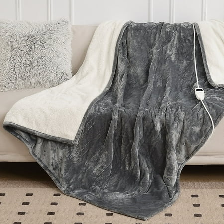 Uttermara 62" x 84" Electric Throw Blanket Flannel Heated Blanket with 6 Heating Levels, 8 Hours Timer, Machine Washable, Gray