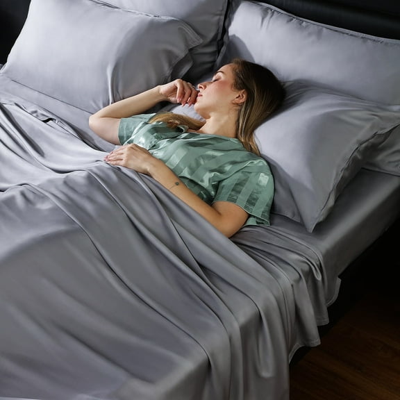 Uttermara Bamboo Cooling Sheets Set, Luxury Soft 6 Piece Organic Bedding Set for Hot Sleeper, 2 Sheets and 4 Pillowcases, Queen Size, Gray