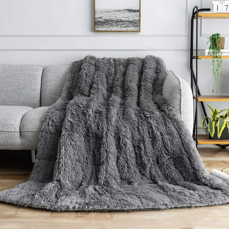 Uttermara Adult Size Fuzzy Furry Fluffy Weighted Blanket 15lbs Plush Fleece Cozy Sherpa 48 x72 Grey Walmart