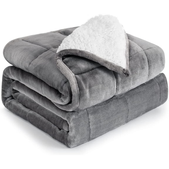 Buzio 15 Pounds Queen Size 60” x 80” Sherpa Fleece Soft Cozy Fuzzy Heavy Weighted Blanket for Adults, Gray White