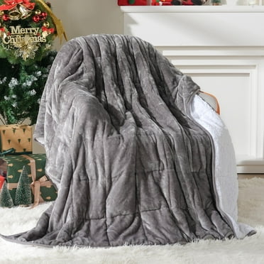 Uttermara Sherpa Fleece Queen Size Weighted Blanket 15lbs for Adults, Fuzzy Large Fleece Throw Blanket 60x80 inch, Gray