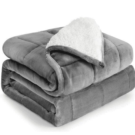 Buzio 15 Pounds 60” x 80” Queen Size Sherpa Fleece Soft Cozy Fuzzy Heavy Weighted Blanket for Adults, Gray White