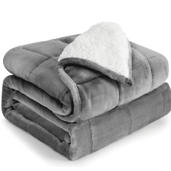 Buzio 15 Pounds 60” x 80” Queen Size Sherpa Fleece Soft Cozy Fuzzy Heavy Weighted Blanket for Adults, Gray White