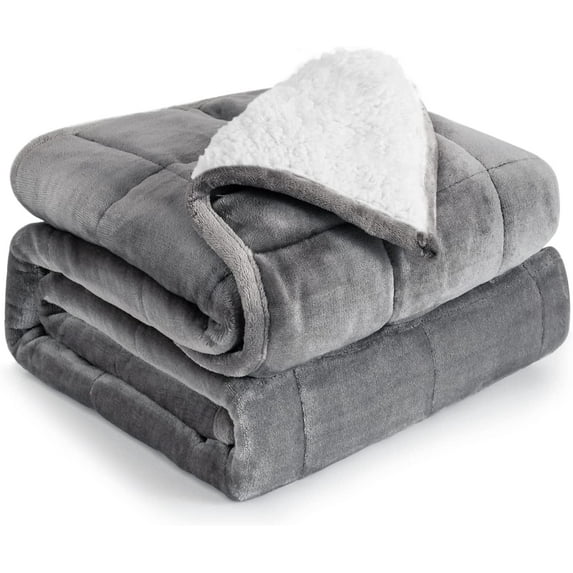 Buzio 15 Pounds Queen Size 60” x 80” Sherpa Fleece Soft Cozy Fuzzy Heavy Weighted Blanket for Adults ,Gray White