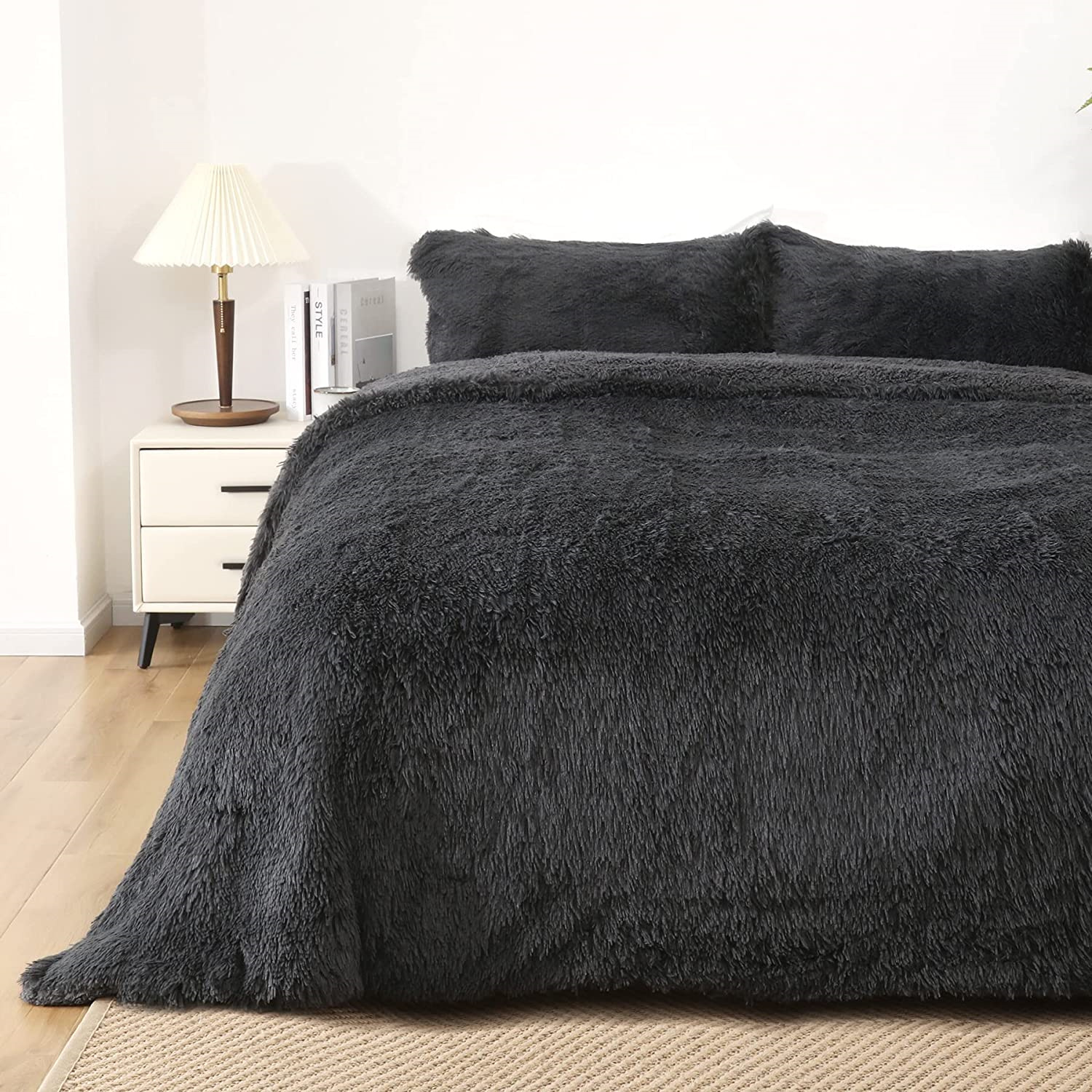 Uttermara Twin Comforter Set, 3 Pieces Shaggy Faux Fur Reverse ...
