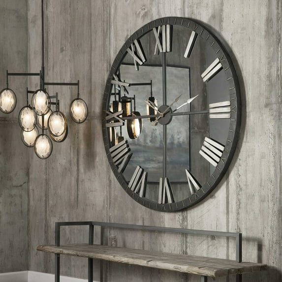 Uttermost 06419 Amelie 60" Oversized Distressed Rustic Mirror Face Wall Clock - Bronze