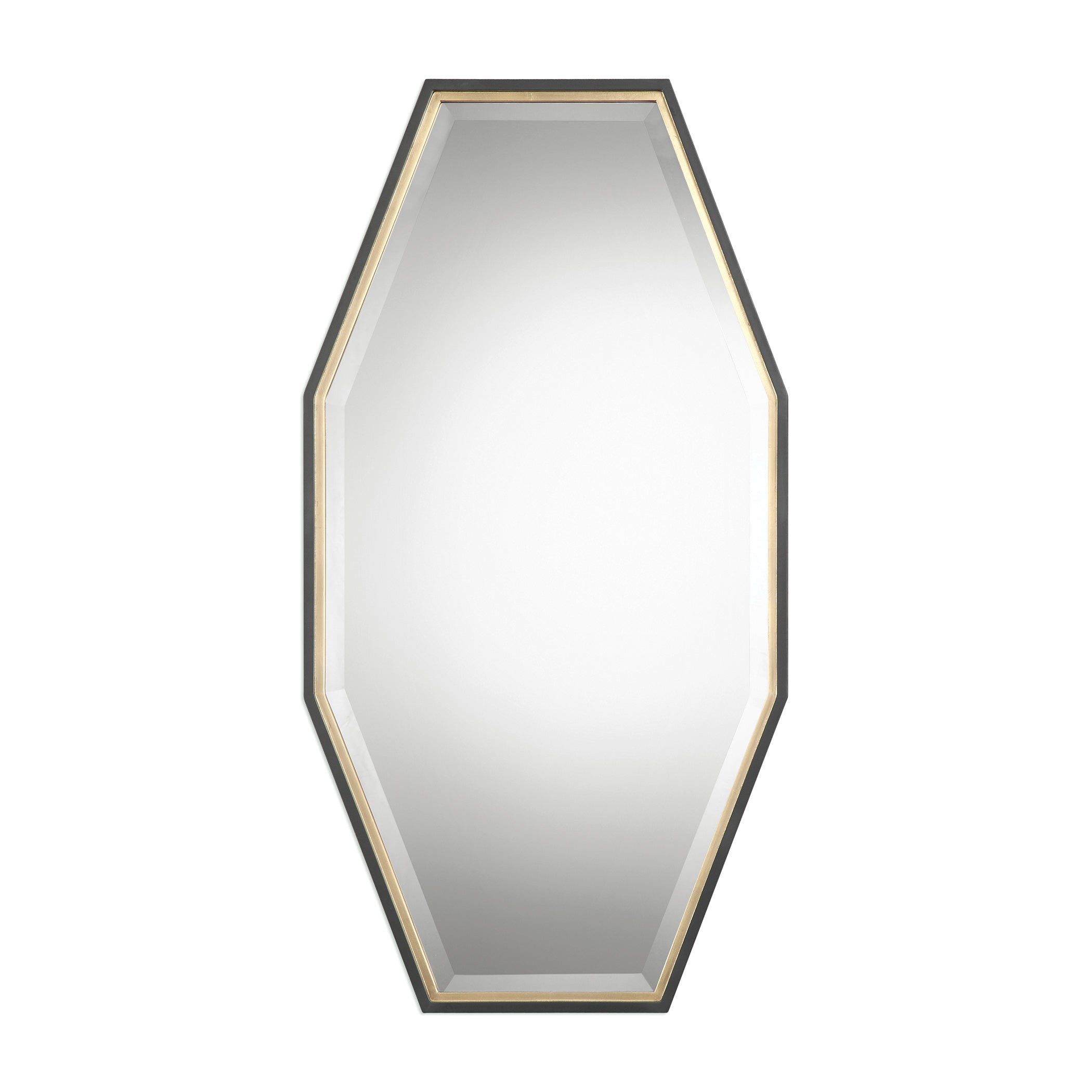 Espresso Gold Leaf Beveled Octagon Wall Mirror 24"x46"