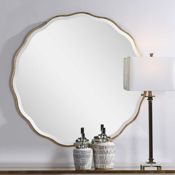 Uttermost 09611 Aneta 42" Round Scalloped Edge Elegant Large Wall Mirror - Gold