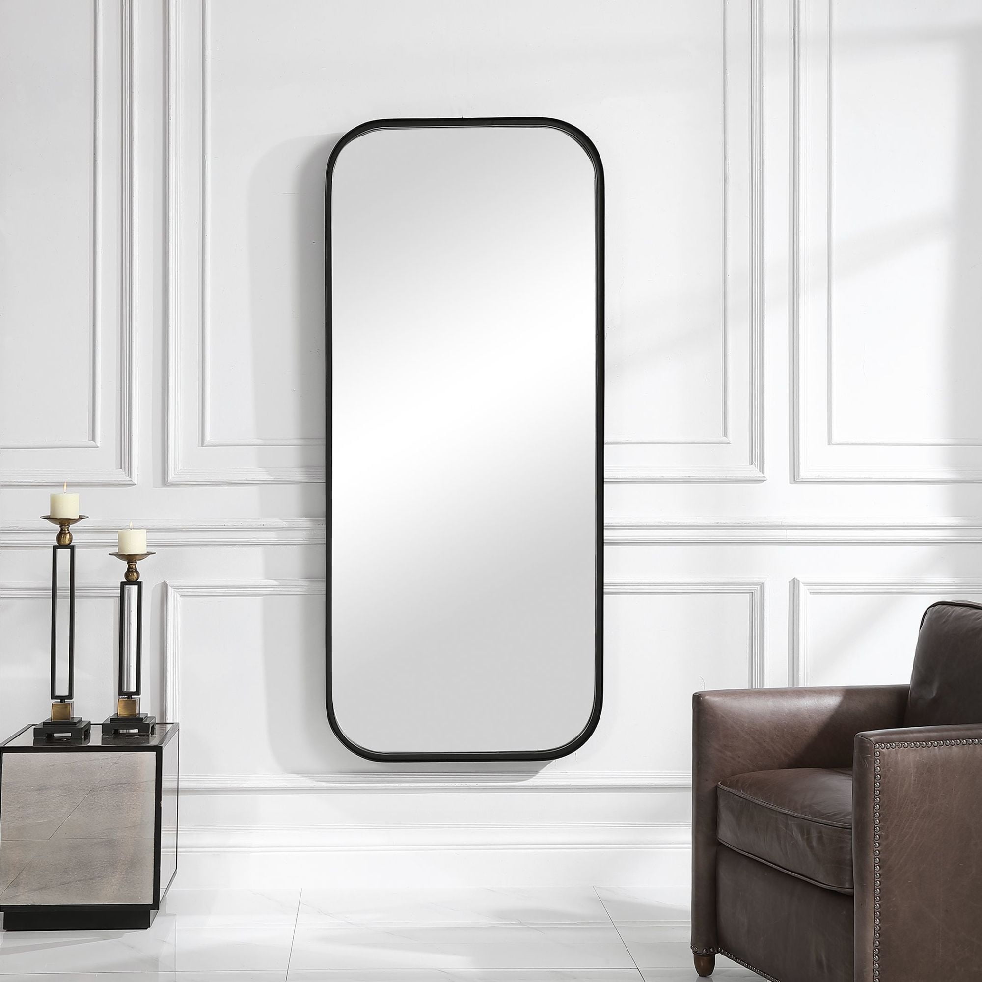 Concord Full-Length Black Iron Rectangular Mirror 70" x 30"