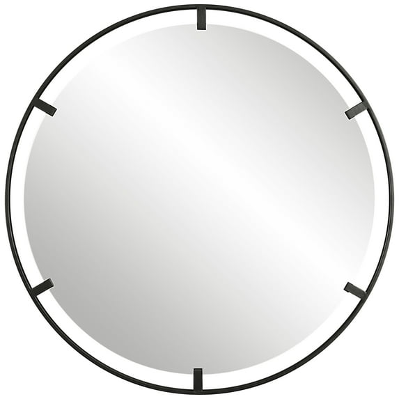 Uttermost 09734 Cashel 34" Round Modern Industrial Vanity Bathroom Wall Mirror - Black