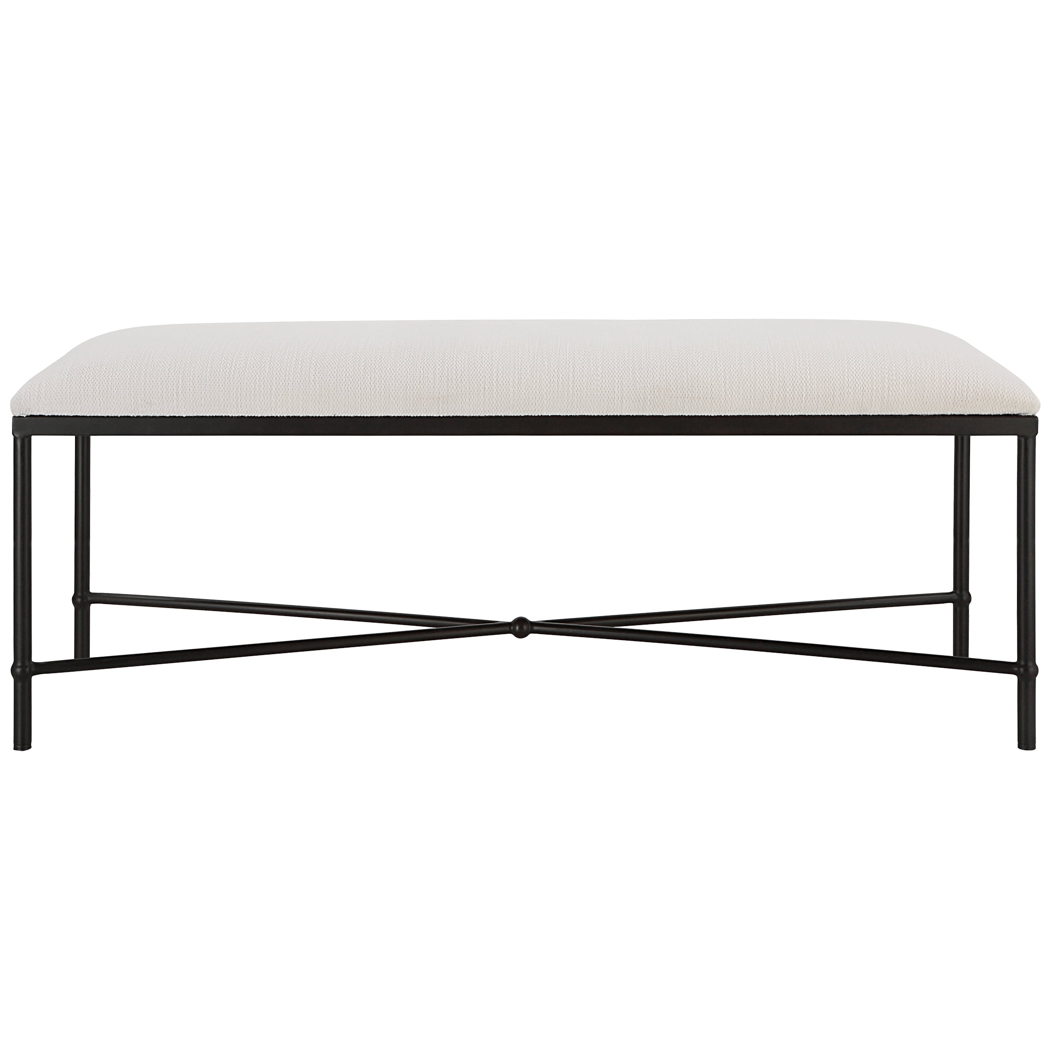 White and Black Iron Frame Upholstered Bench
