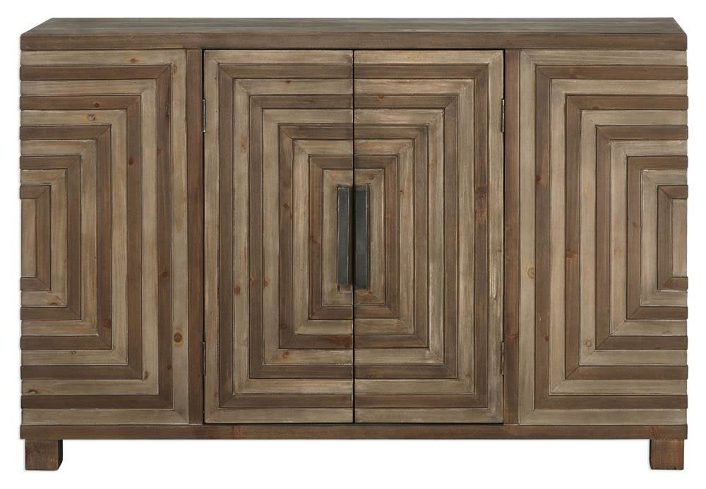 Layton Transitional Rustic Brown Fir Veneer Console Cabinet
