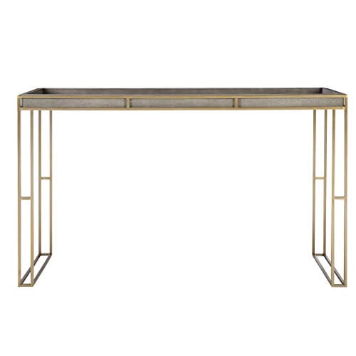 Gray and Gold Rectangular Console Table with Storage