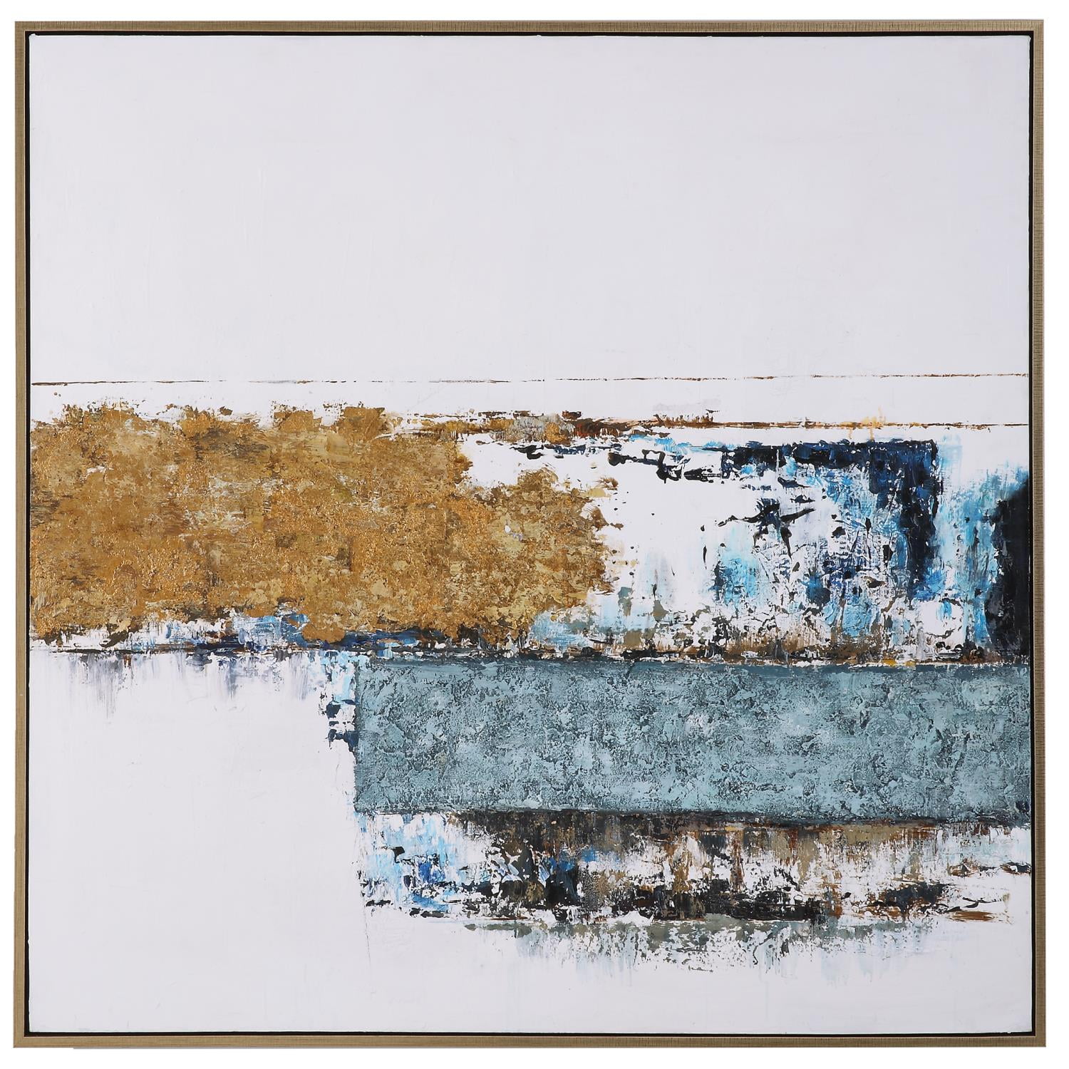 Bold Abstract Blue and Gold Canvas Painting