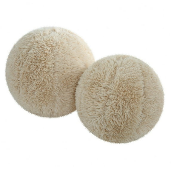 Uttermost Abide 11 x 11" Faux Sheepskin Fabric Ball Pillow in Beige (Set of 2)