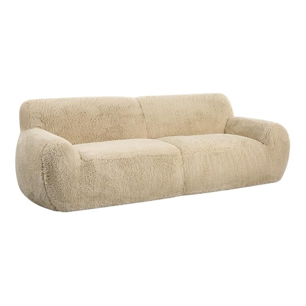 Uttermost Abide Contemporary Faux Sheepskin Fabric Upholstered Sofa in Caramel