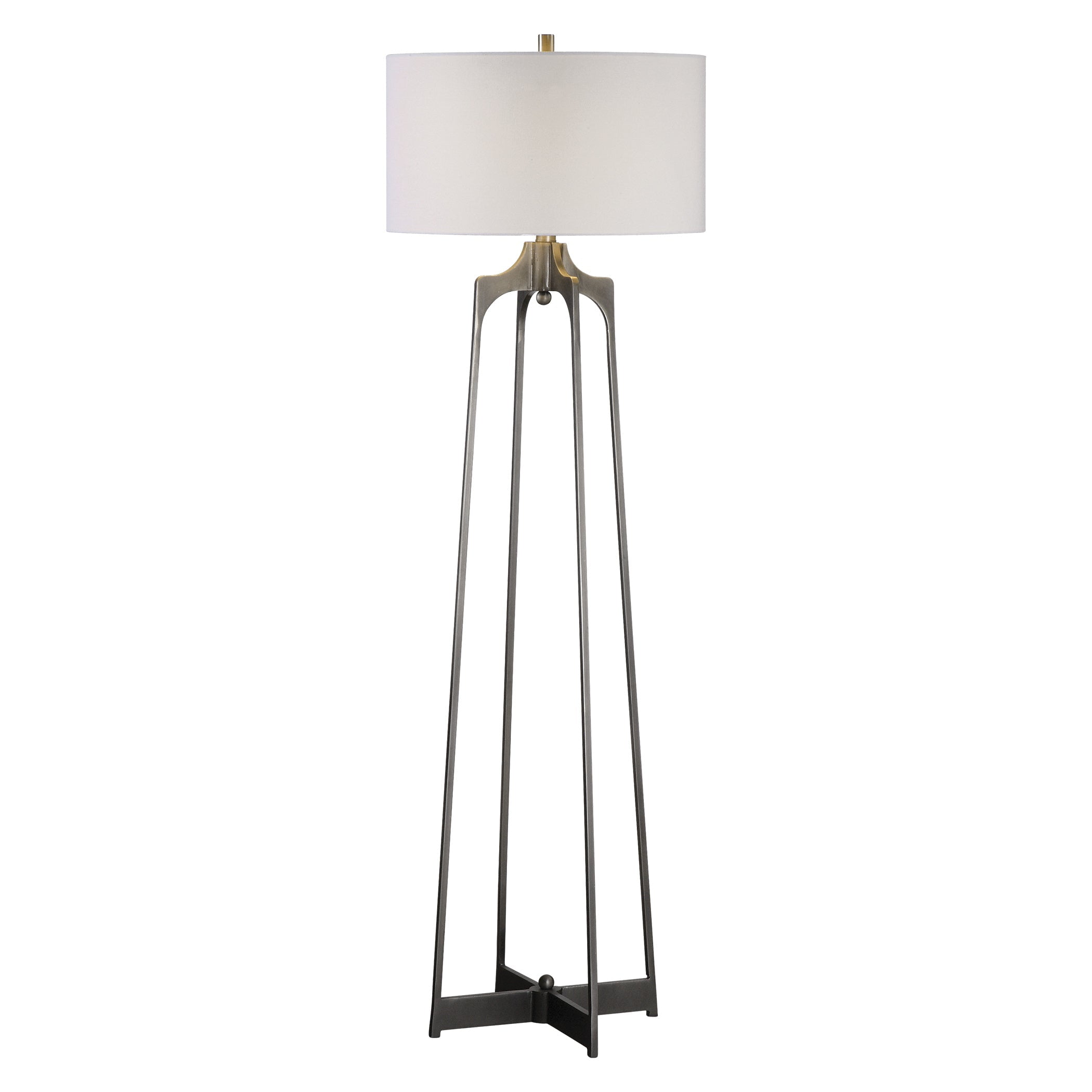 Adrian Aged Gun Metal Modern Floor Lamp with White Linen Shade
