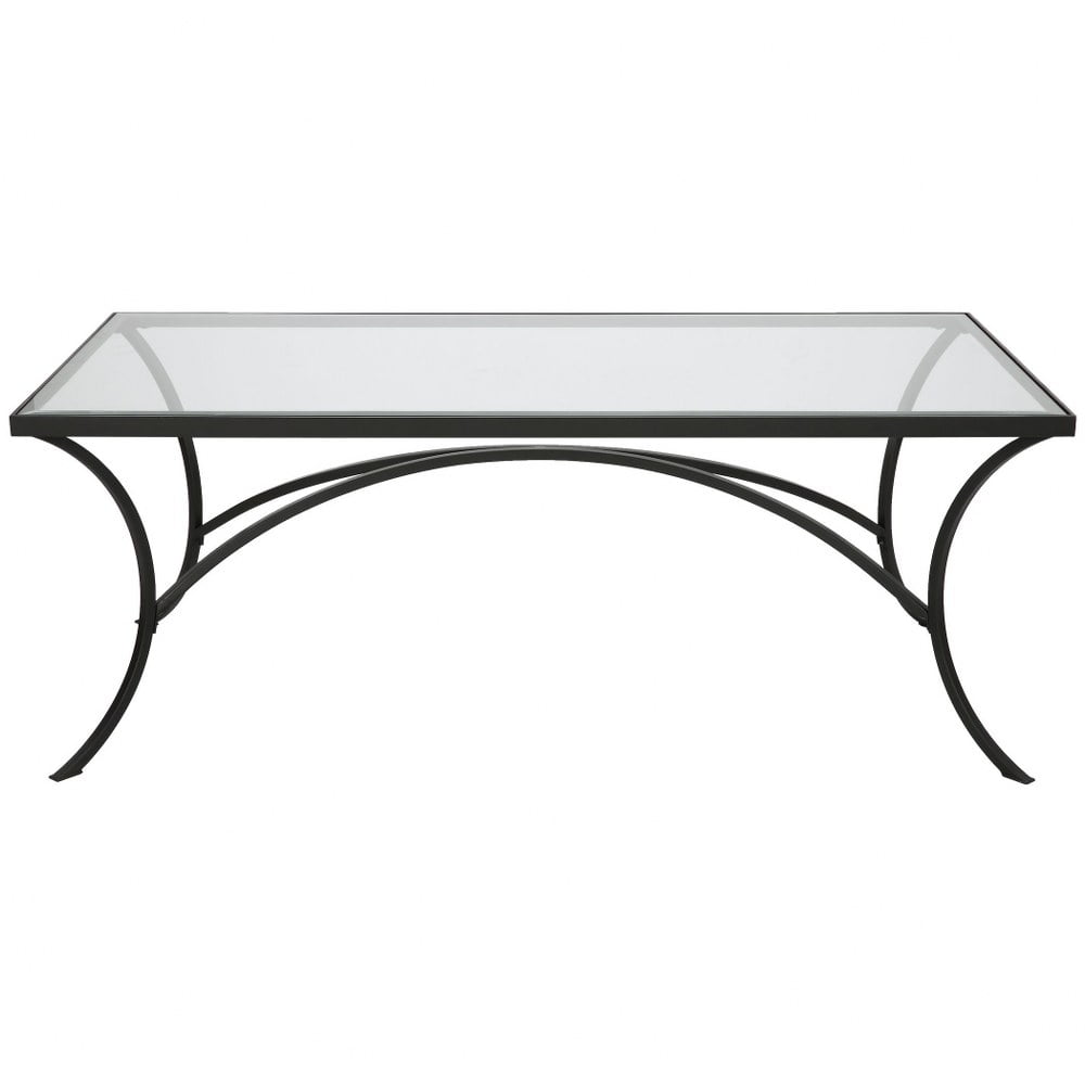 Alayna Black Metal and Clear Glass Rectangular Coffee Table
