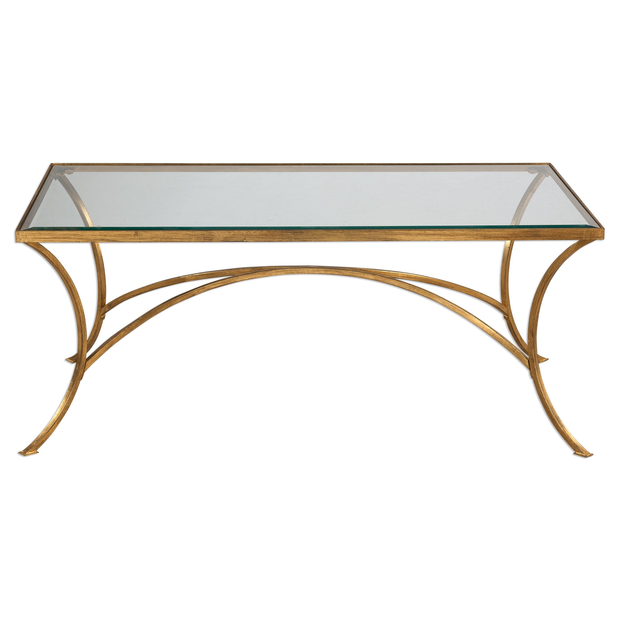 Gold Rectangular Metal and Glass Coffee Table
