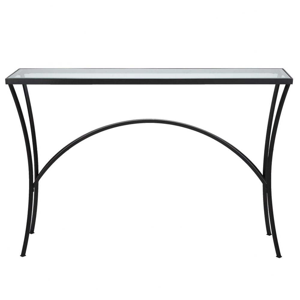 Alayna 48'' Black Metal and Clear Glass Console Table