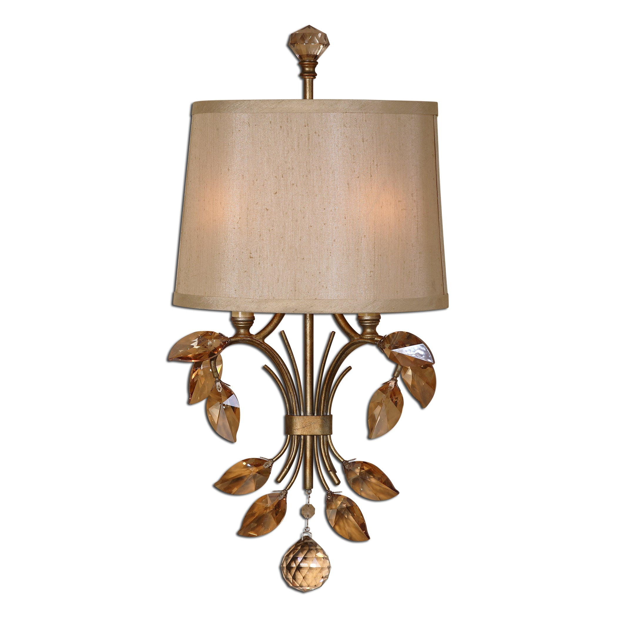 Burnished Gold 2-Light Sconce with Crystal Accents