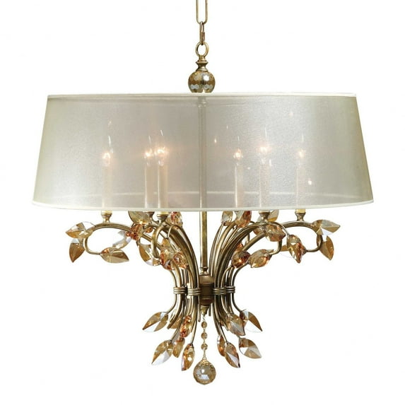 Uttermost Alenya 6-Light Metal Crystal Fabric Shade Chandelier in Burnished Gold