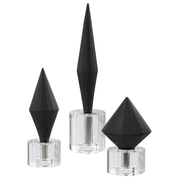Uttermost Alize Stone and Crystal Sculptures in Elegant Black (Set of 3)