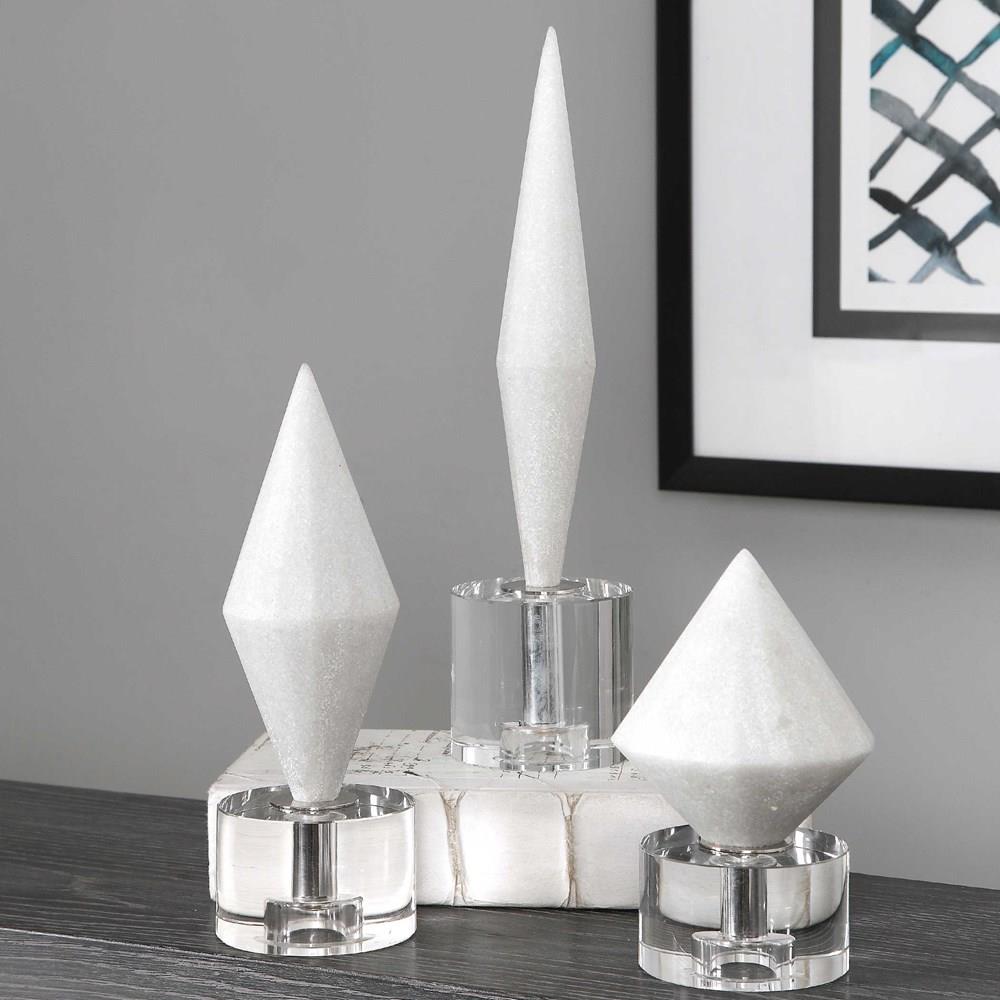 Alize White Diamond Crystal Sculpture Trio, 14" High
