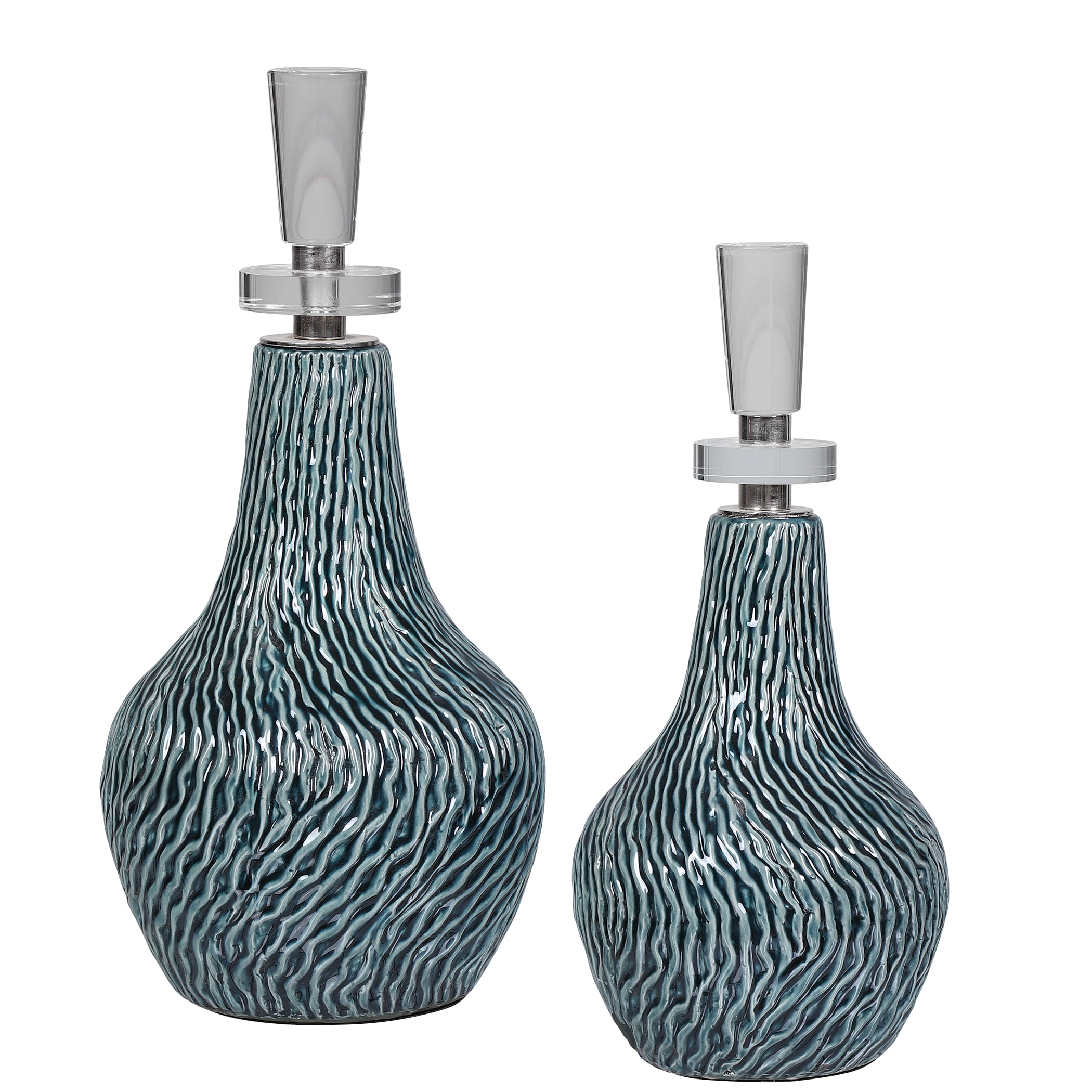 Uttermost Almera Coastal Ceramic and Iron Bottles in Blue (Set of 2)