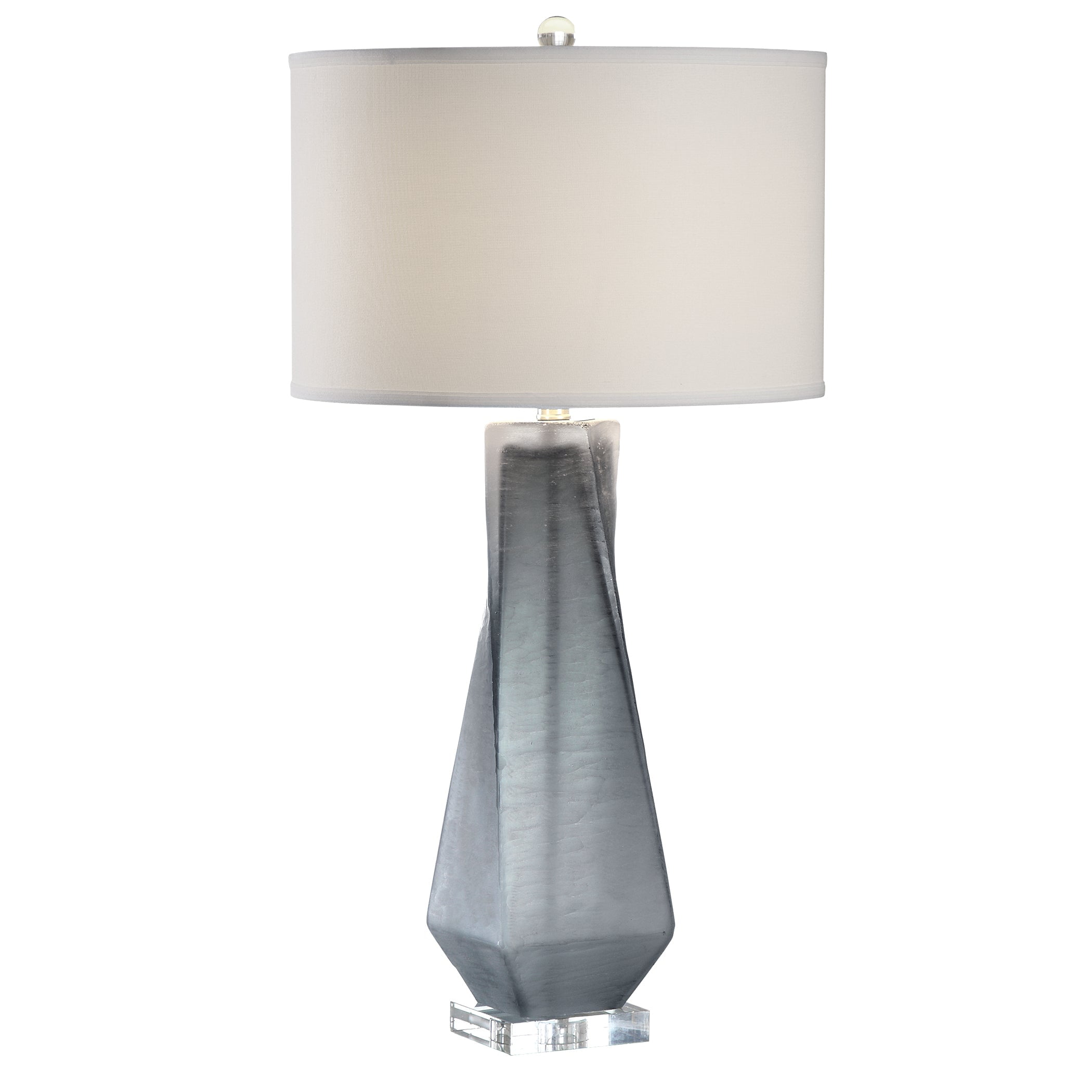 Charcoal Gray Glass Table Lamp with Nickel Accents