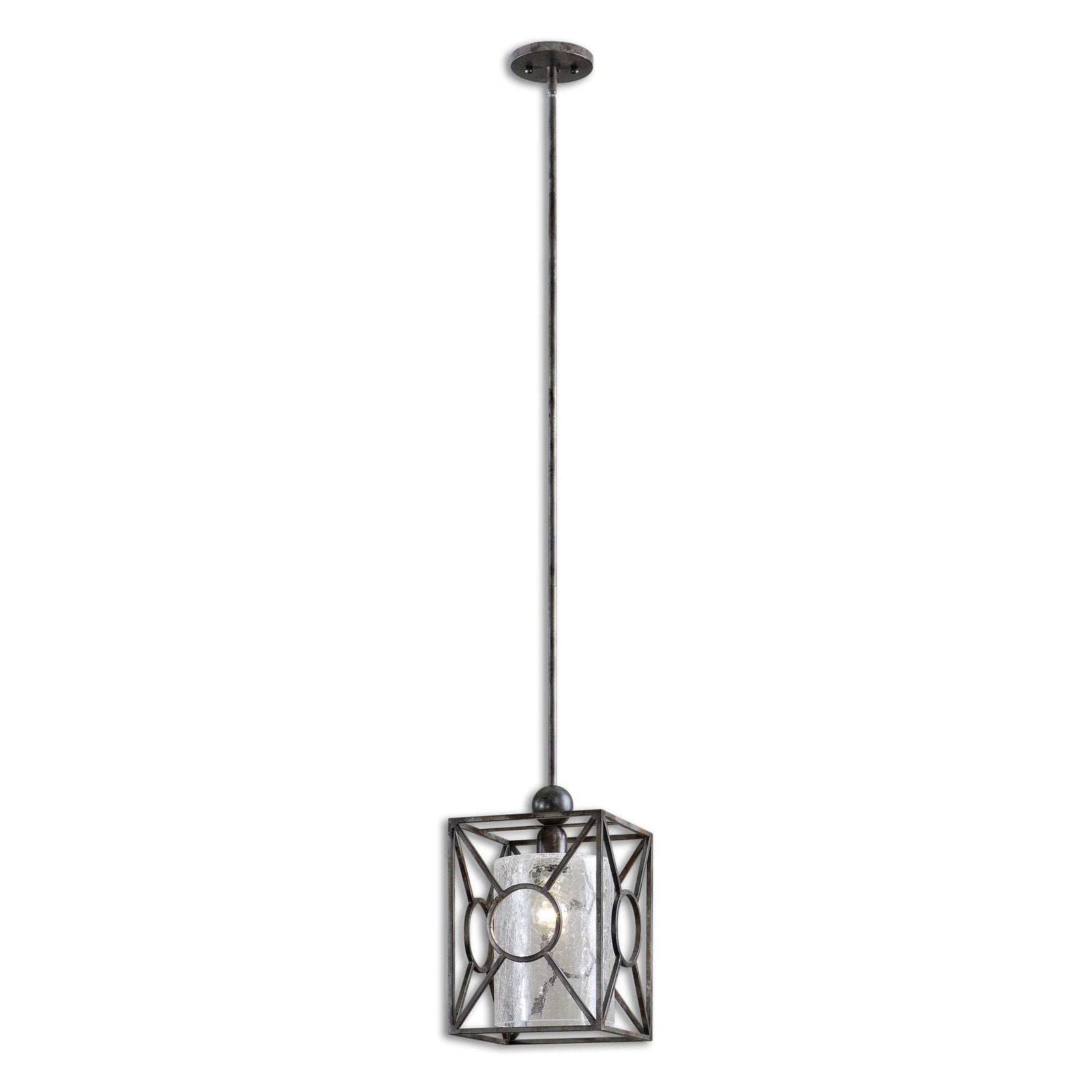 Arbela Rust Black Mini Pendant with Crackled Glass Shade
