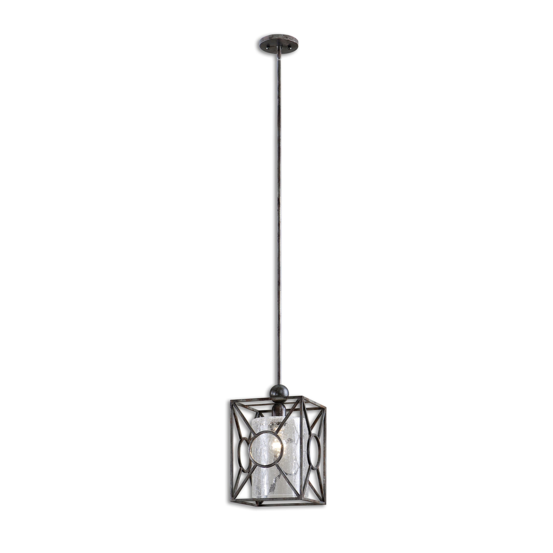 Arbela Rust Black Mini Pendant with Crackled Glass Shade
