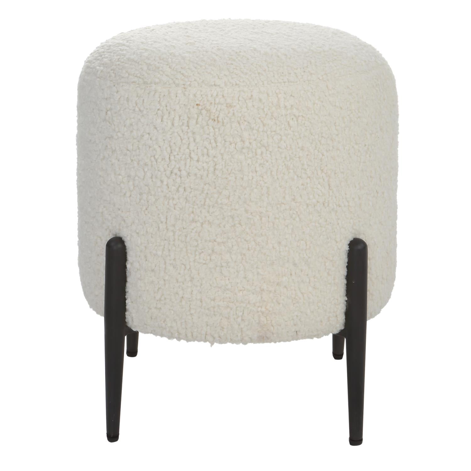 Uttermost Arles Contemporary Fabric Shearling Ottoman in White/Satin Black