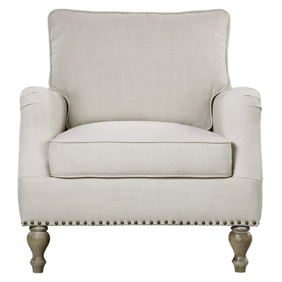 Uttermost Armstead Transitional Wood and Fabric Armchair in White/Brass