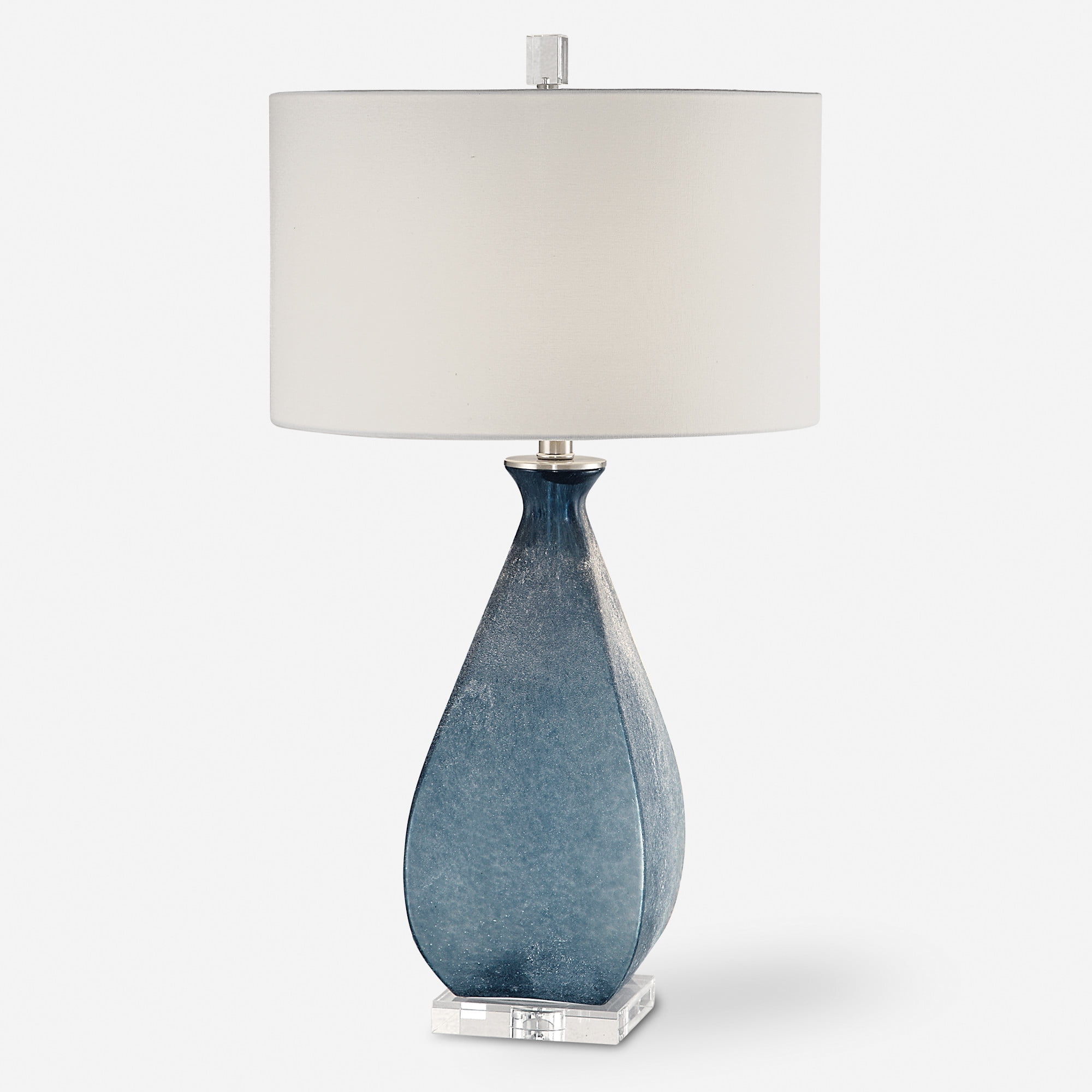 Deep Ocean Blue Acid-Etched 3-Way Switch Table Lamp