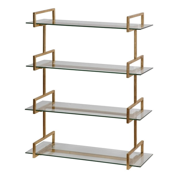Uttermost Auley Contemporary Iron and Tempered Glass Wall Shelf in Gold