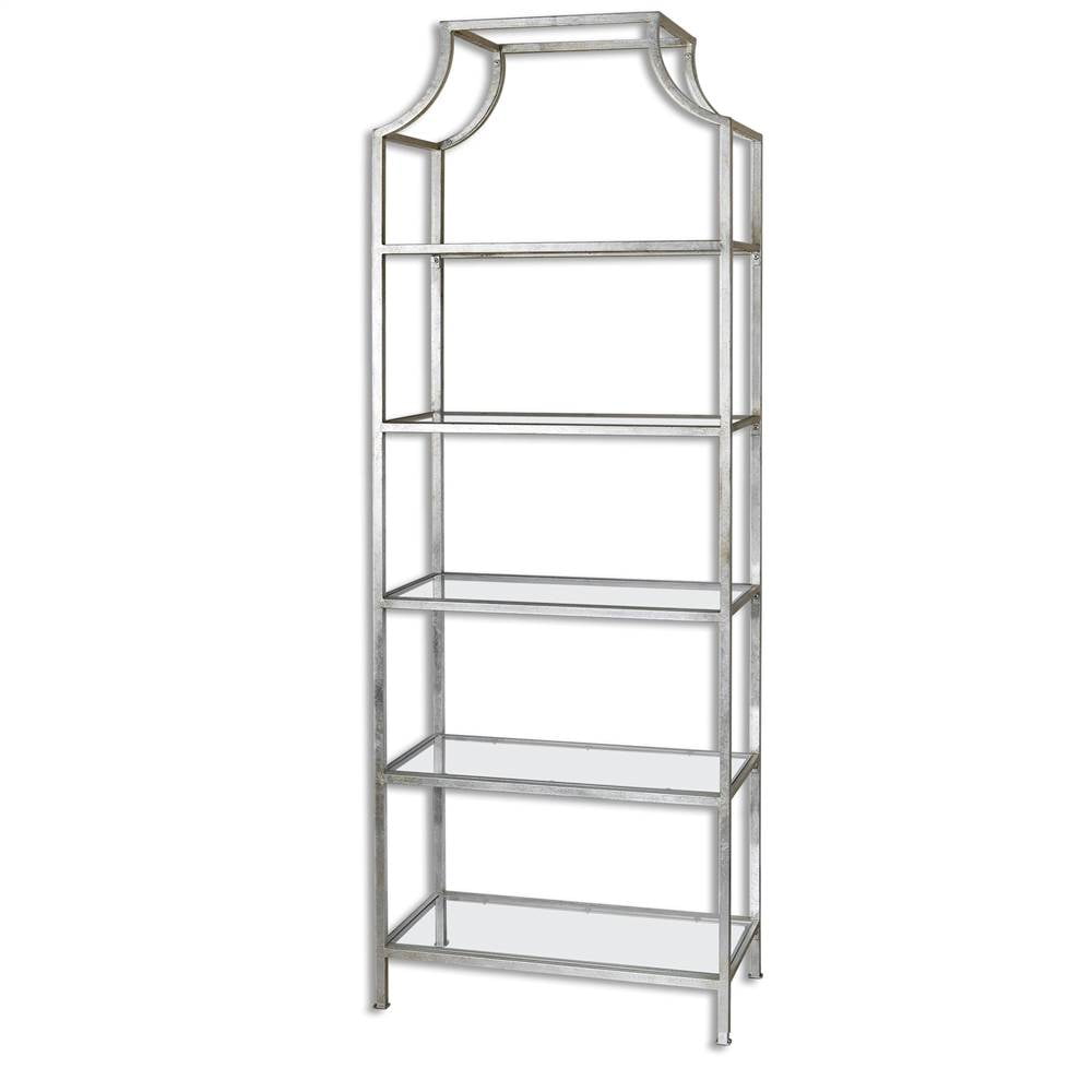 Aurelie Transitional Silver Metal and Glass 5-Shelf Etagere